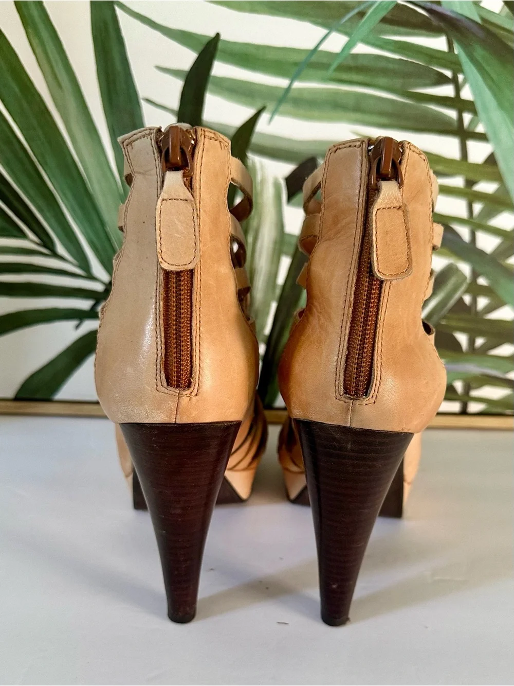 Chinese Laundry Tan Strappy Cage High-Heel Sandals